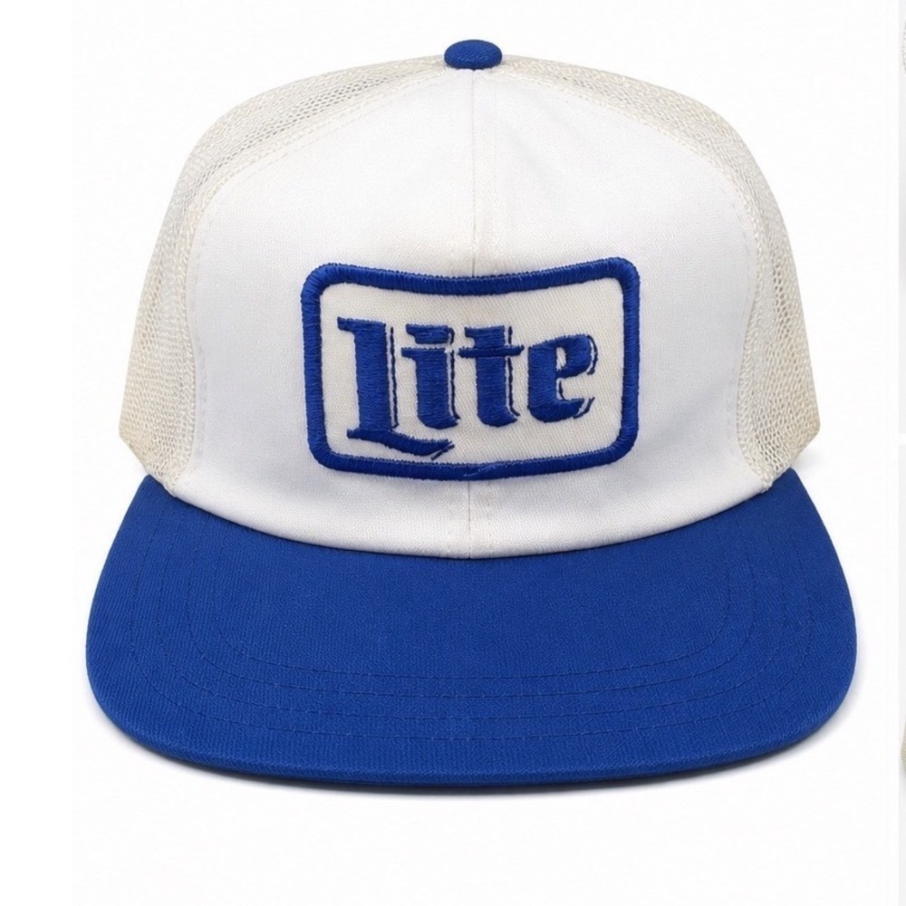 Vintage Miller Lite Trucker Hat Blue White Mesh Snapback Beer‎ Logo Cap